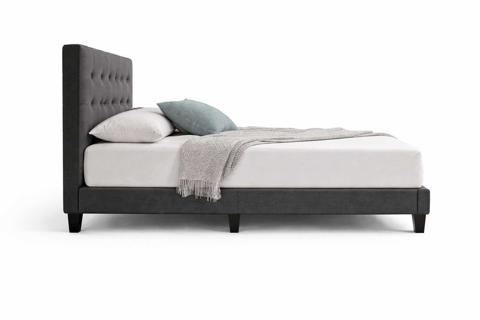 Side profile view of Becher bed set highlighting headboard depth