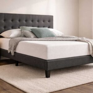 Becher Bed Set with fabric upholstered tufted headboard and modern base