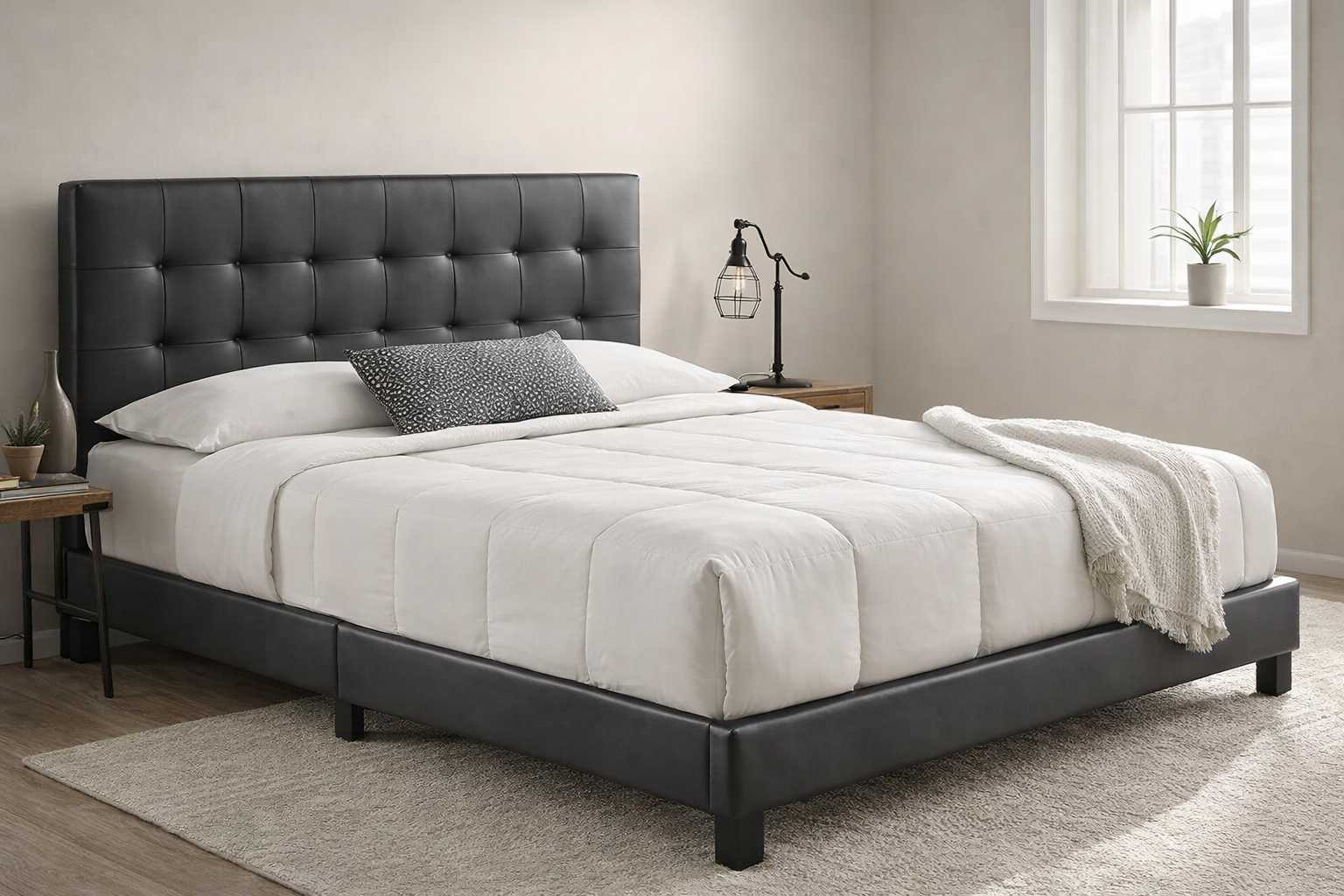 Bengtson Bed Set with leather upholstered headboard and padded base