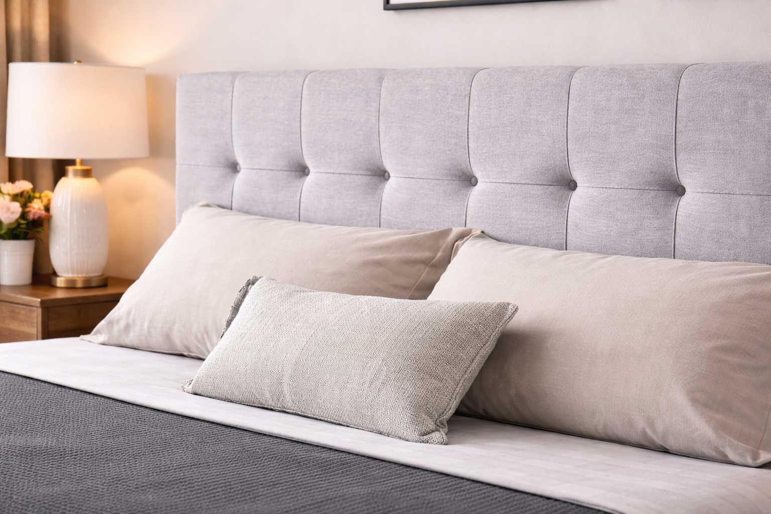 Berg Bed Set upholstered headboard with soft tufted detailing