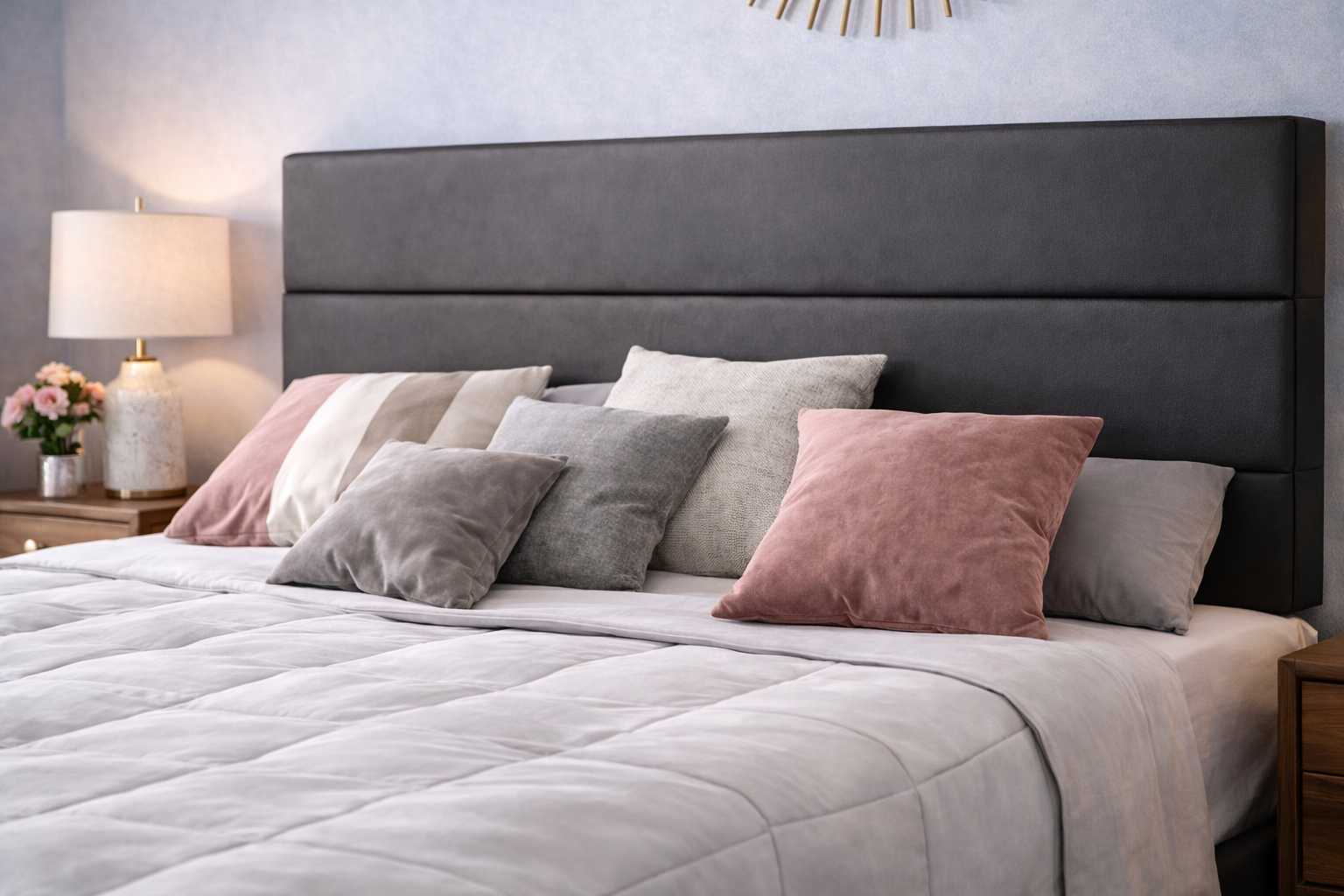 Bernt bed set upholstered panel headboard detail