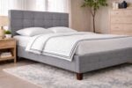 Bonde bed set upholstered frame and wooden leg detail
