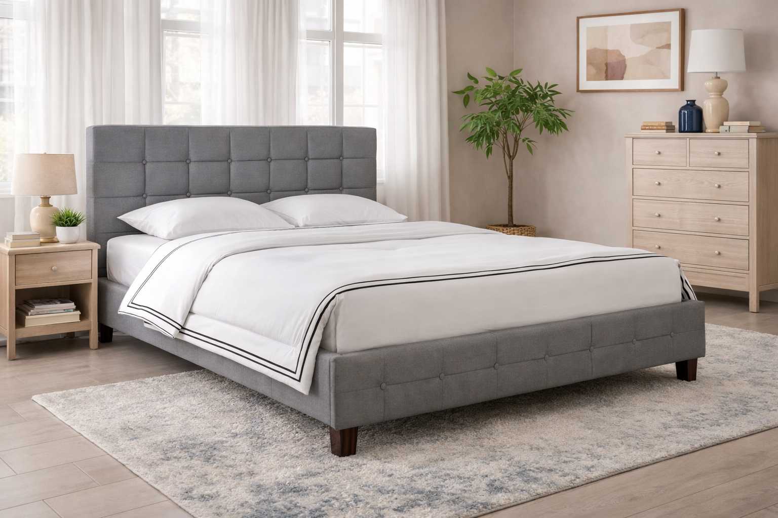 Bonde upholstered bed set with button-tufted headboard