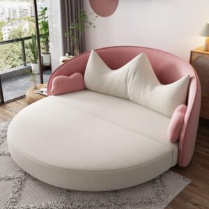 Pink crown and fluffy round bed for kids