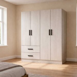 Amberwood wardrobe with light wood finish and built-in drawer storage