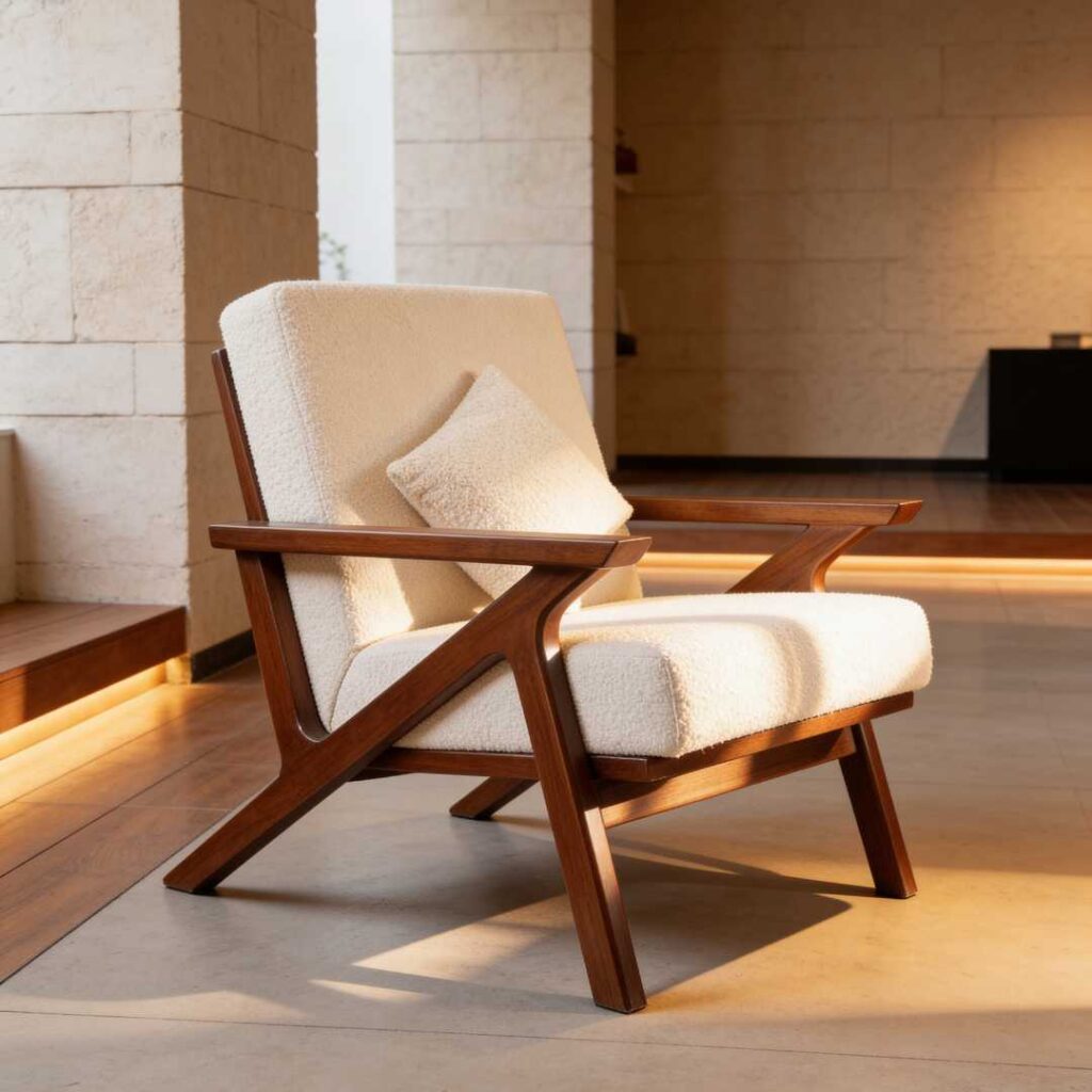 Caldera Sofa Chair with solid wood frame and fabric upholstered seat