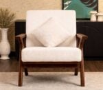 Modern lounge setting featuring Caldera sofa chair and wood accents