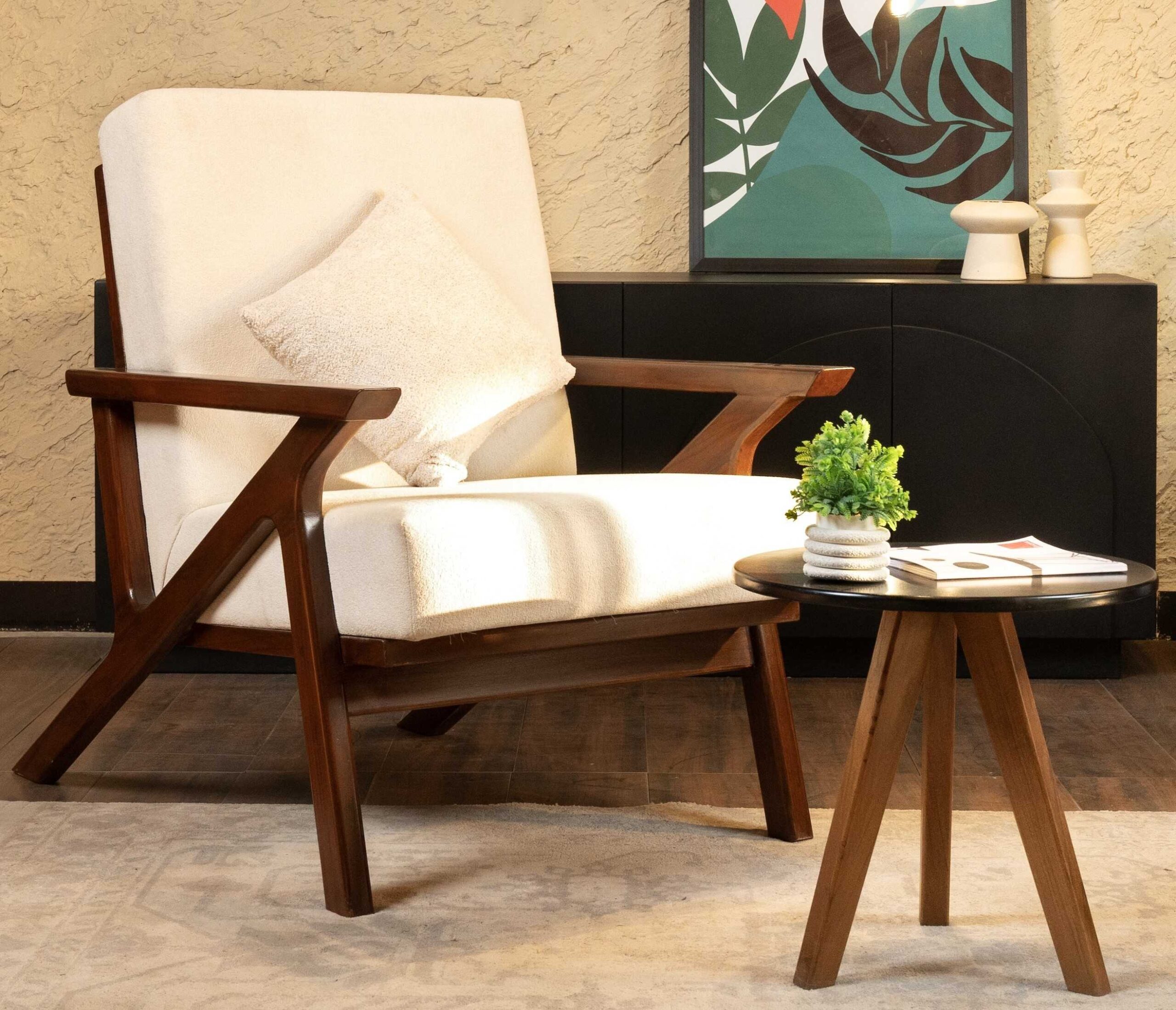 Caldera Sofa Chair with solid wood frame and fabric upholstered seat