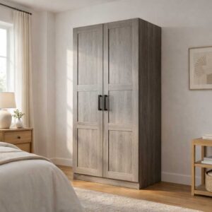 Edgeon wardrobe with light oak finish and clean panel door design
