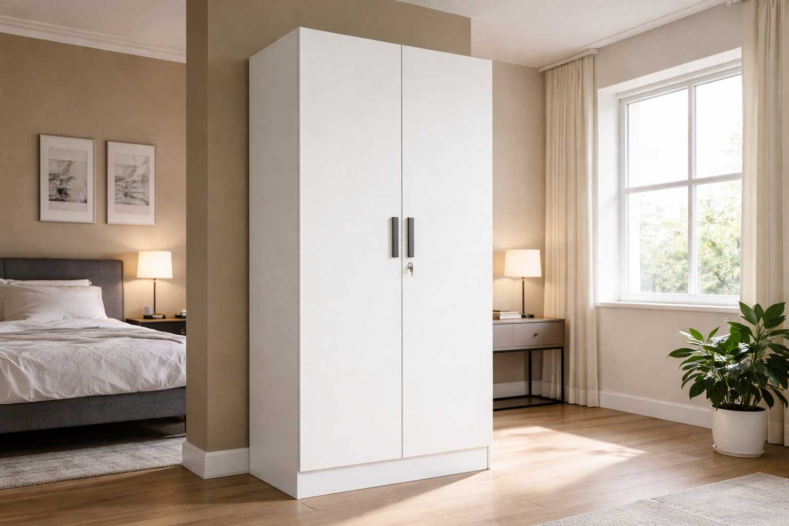Forme wardrobe with white finish and minimalist two-door design