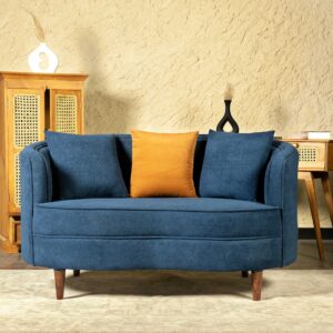 serelith modern blue fabric sofa 2 seater curved design renome furniture pakistan