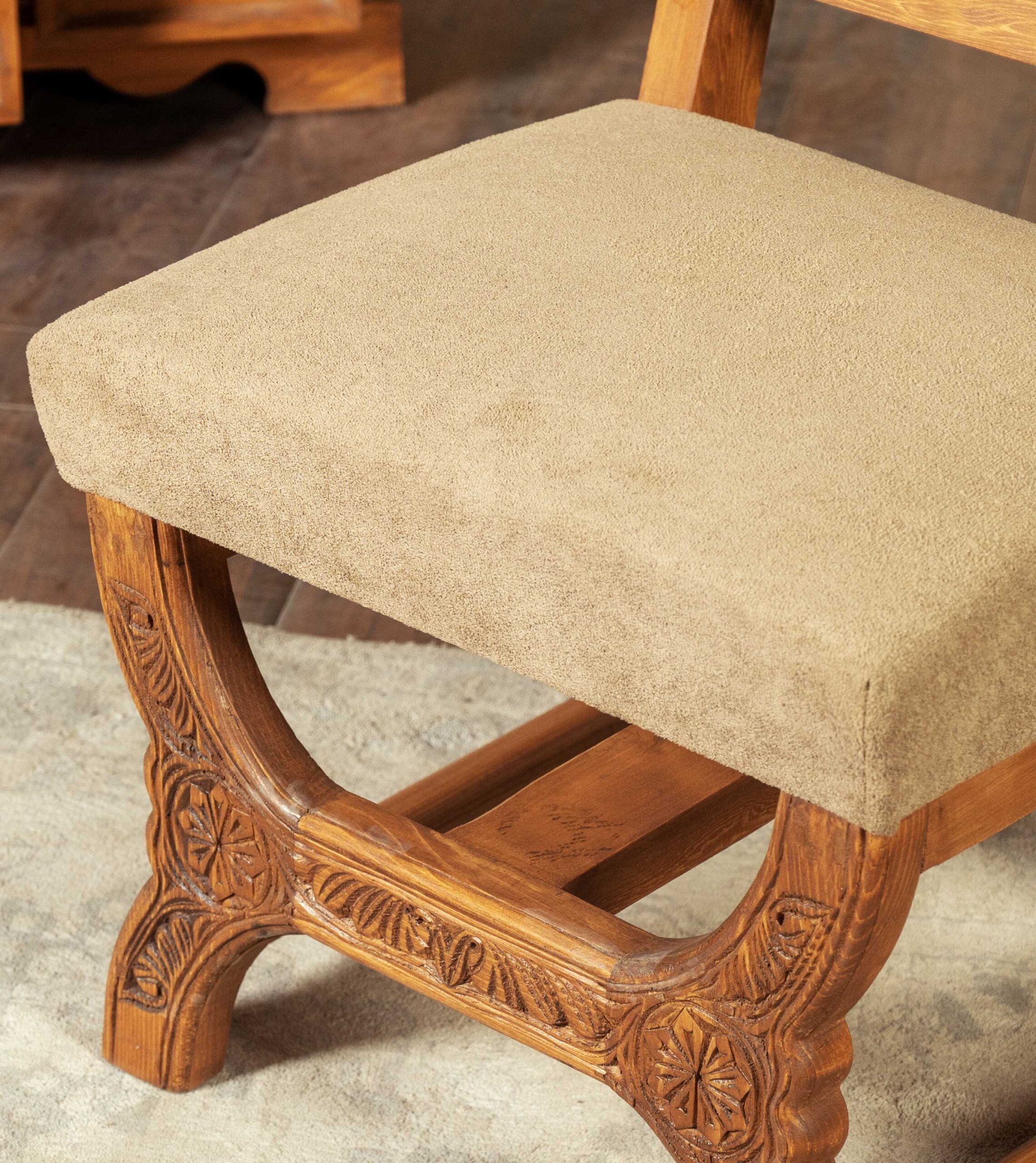 velcanto wooden chair carved wooden base fabric seat renome pakistan