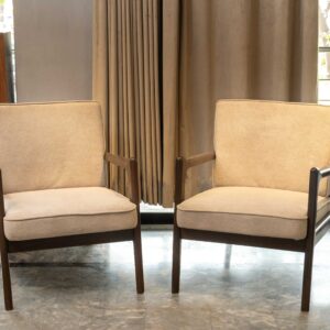 Luxorin sofa chair with beige upholstery and solid wooden frame