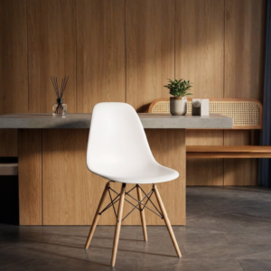 Office stool comfortable minimalist white shell office chair with wooden legs by renome