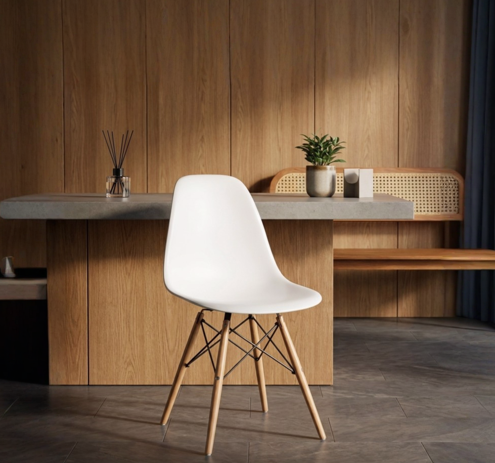 Office stool comfortable minimalist white shell office chair with wooden legs by renome