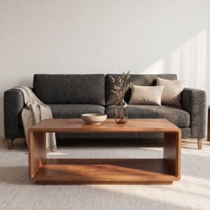 Minimalist wooden center table with open storage space by renome