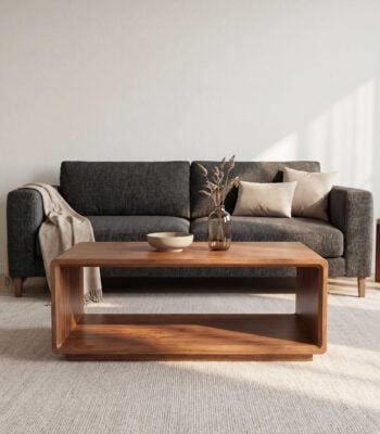 Minimalist wooden center table with open storage space by renome