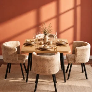 Nordic Wooden Dining Set With 4 Chairs